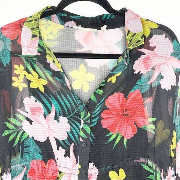 Soft Surroundings Floral Sheer Tunic Length Top, Blouse, Beach Cover up PXL - Picture 6 of 12